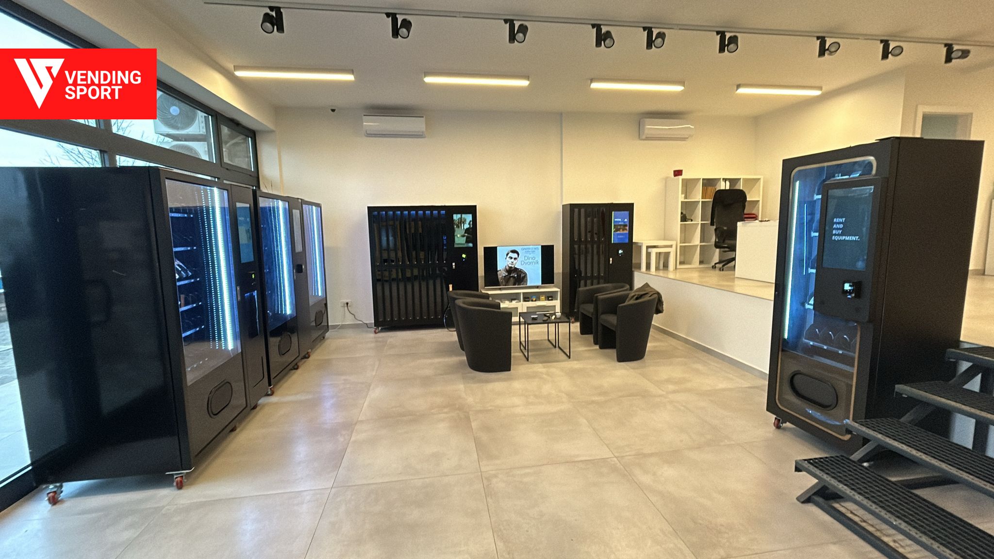 Vending Sport showroom — complete machine lineup for padel clubs