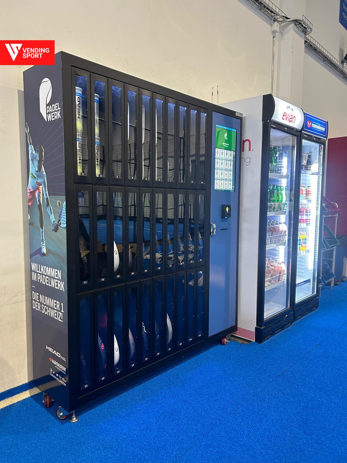 Vending Sport machines with custom branding at the Padelwerk club in Switzerland
